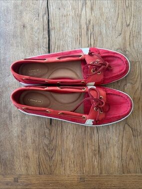 COACH Rainey Canvas Signature Top-Sider Red Loafer Boat Shoe  Size 9.5